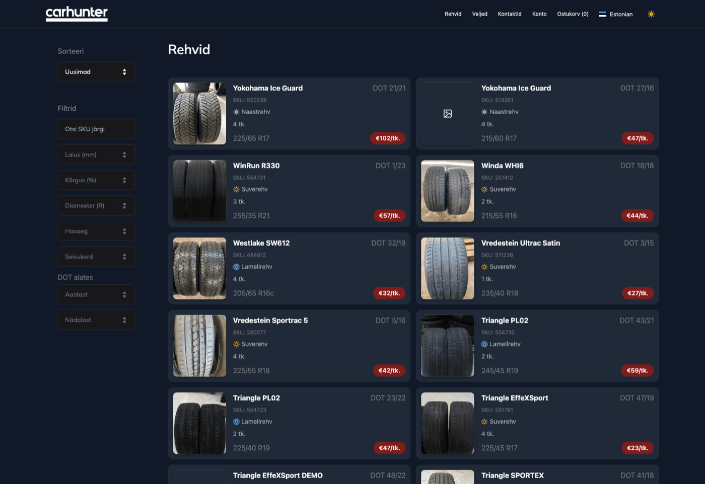 Tyre catalogue with fitment filters