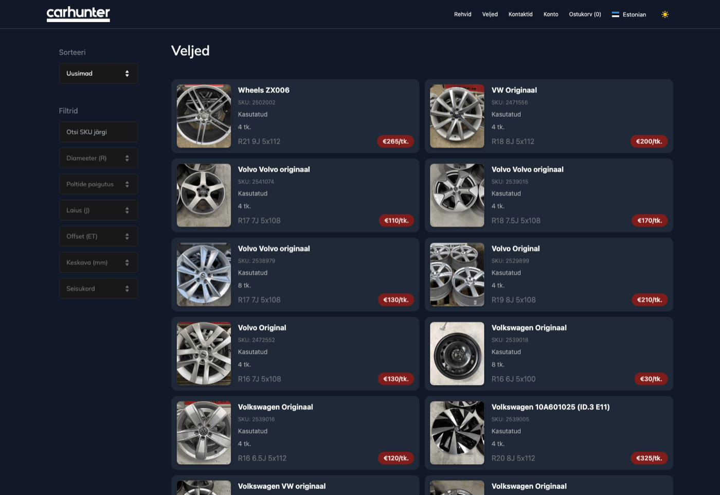 Wheel catalogue with fitment filters